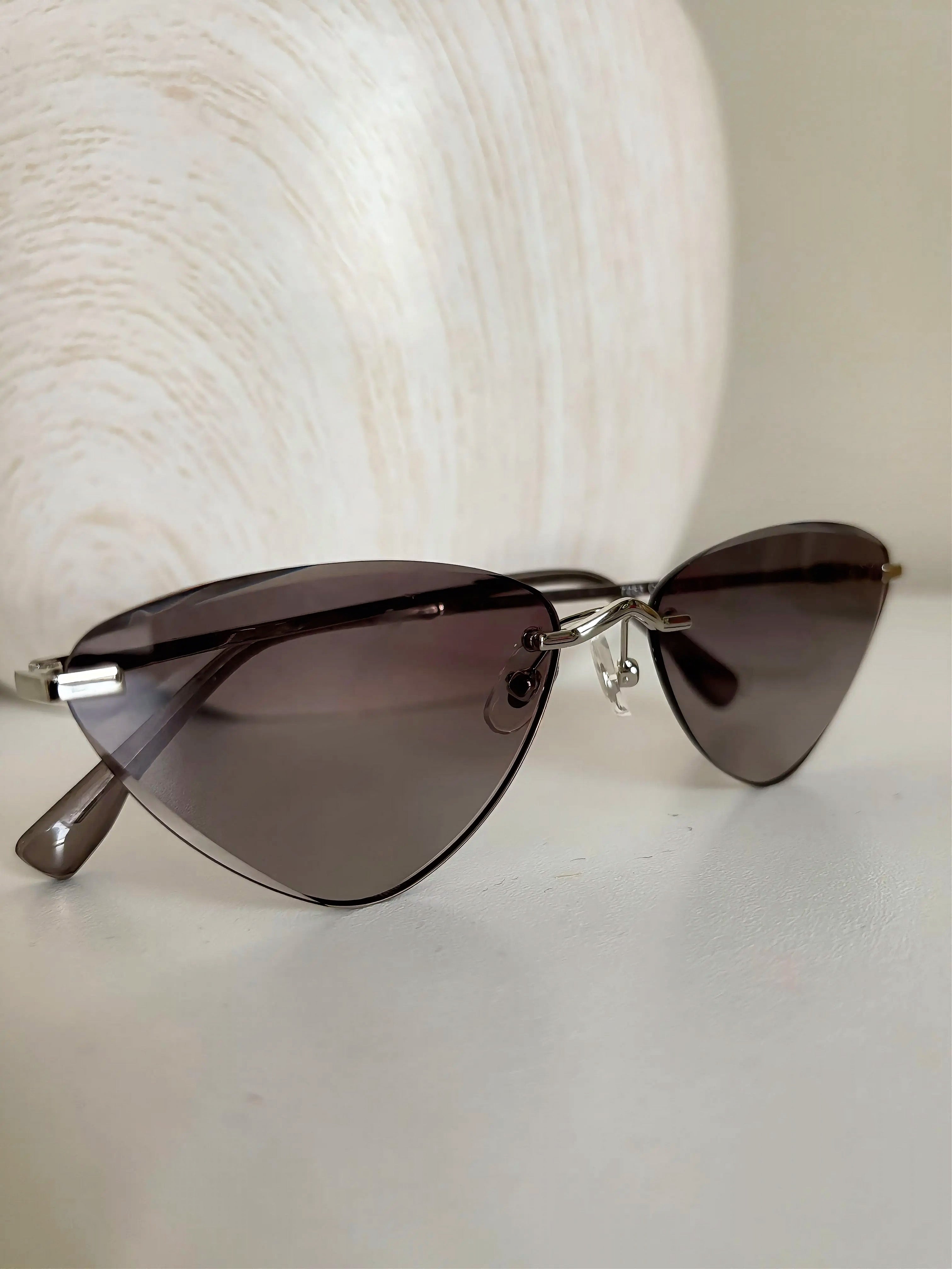 Rimless Cat-Eye Sunglasses — Brown Gradient