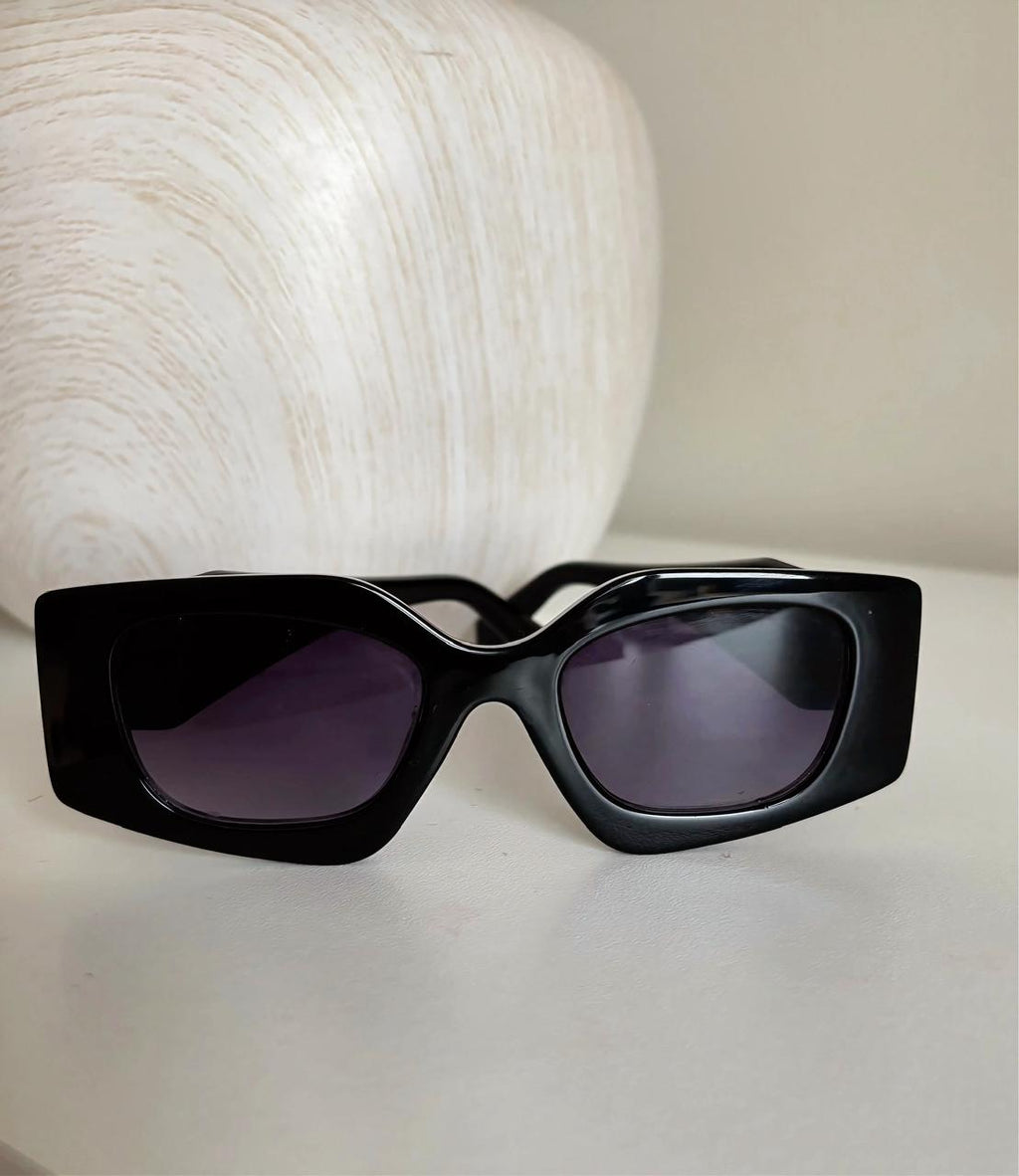Prada Milano Inspired Angular Geometric Sunglasses — Gloss Black