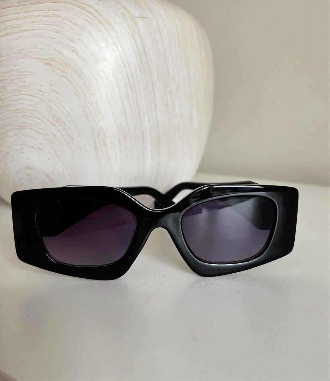 Prada Milano Inspired Angular Geometric Sunglasses — Gloss Black