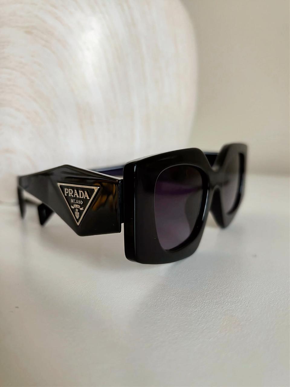 Prada Milano Inspired Angular Geometric Sunglasses — Gloss Black