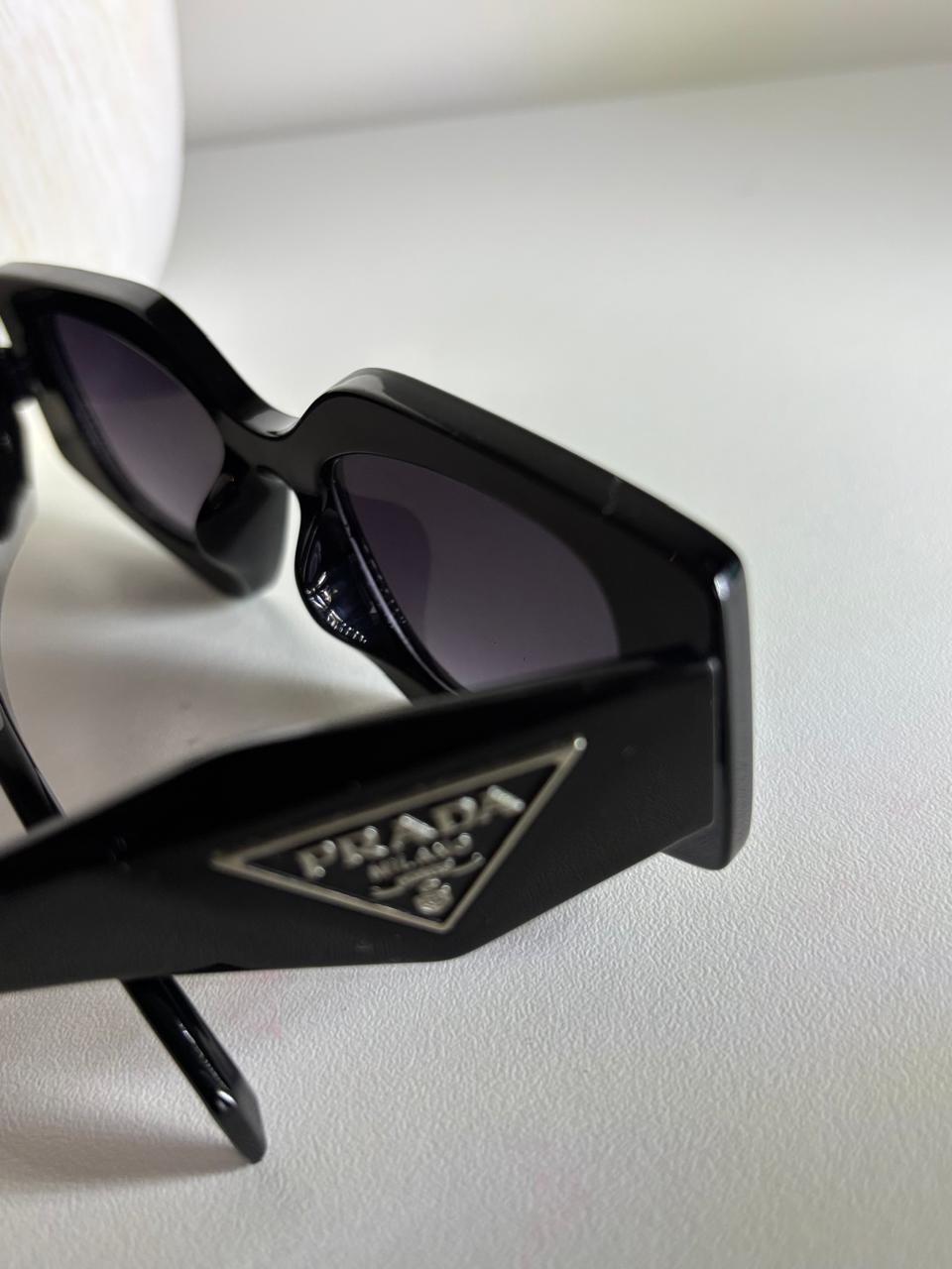 Prada Milano Inspired Angular Geometric Sunglasses — Gloss Black