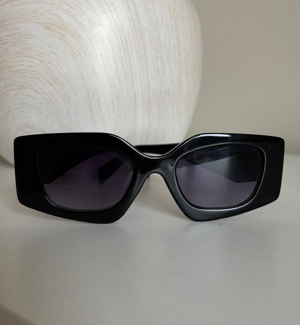 Prada Milano Inspired Angular Geometric Sunglasses — Gloss Black